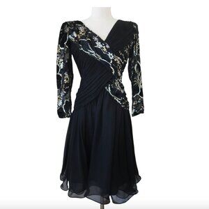 vtg 80s MIGNON Black & metallic fit & flare cocktail dress sz 6